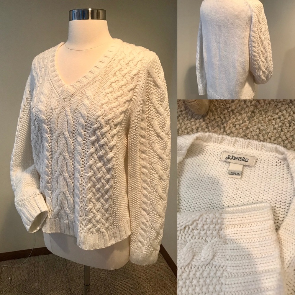 Cream v neck sweater. Soft, clean and classic
